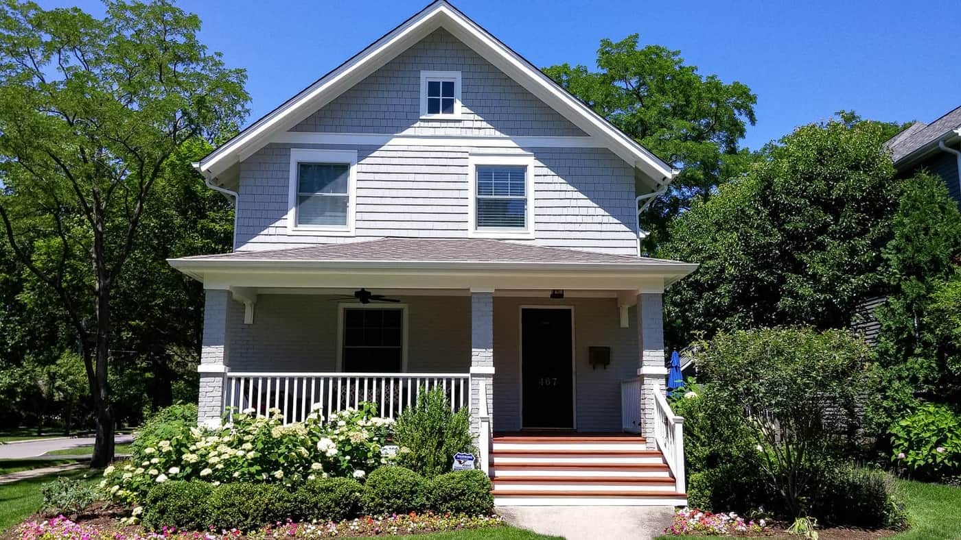 Lake Forest Gray Siding White Trim Porch