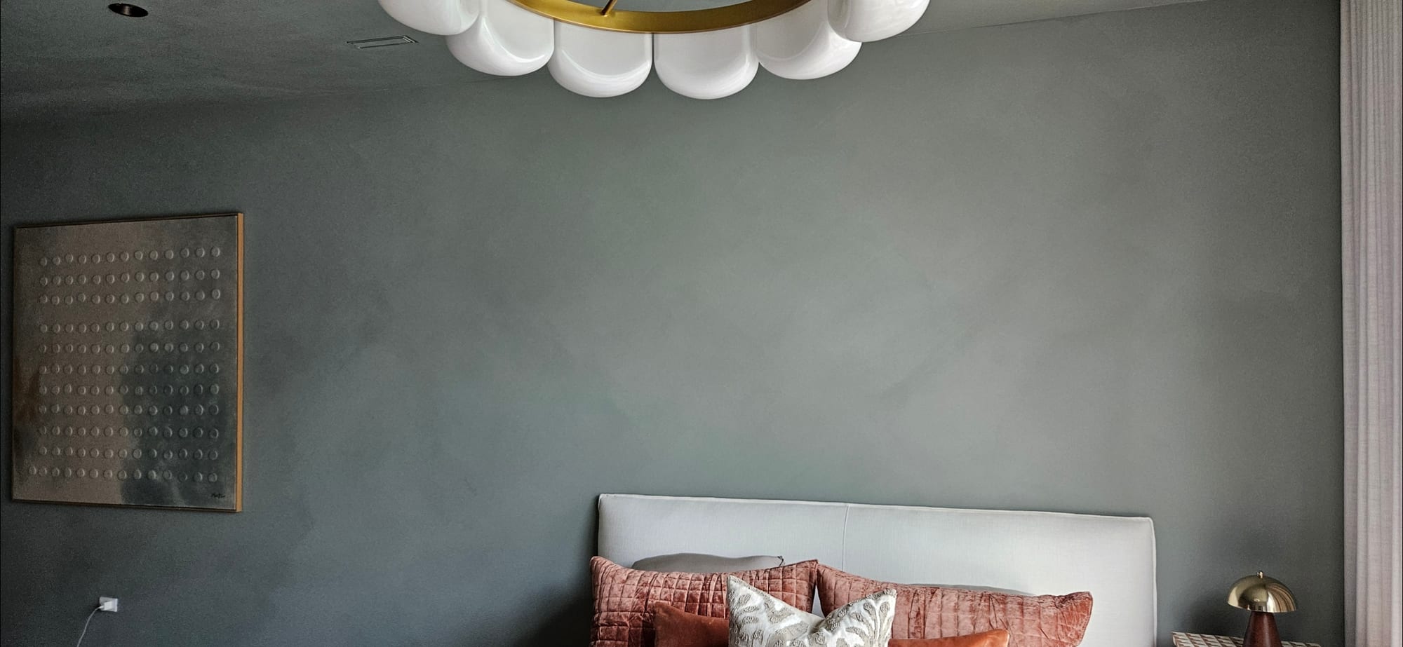 Limewash-finished interior accent wall with soft textured surface