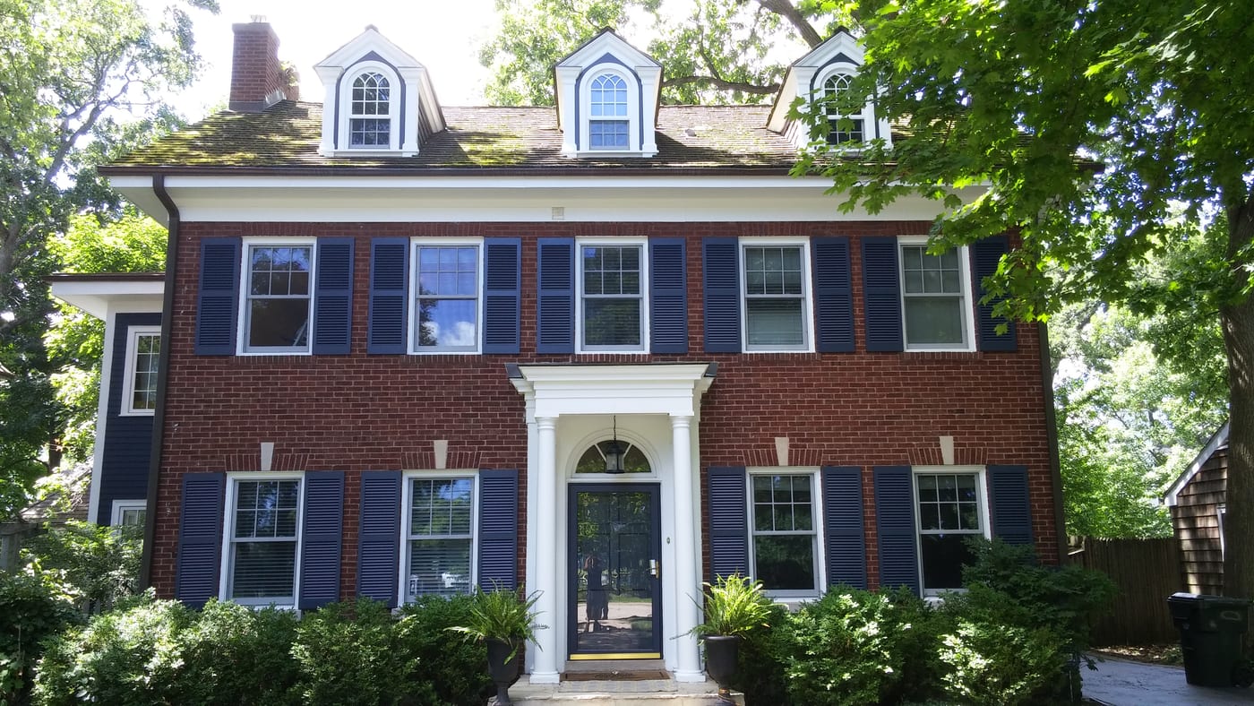 Exterior Painting Brick Home Navy Shutters