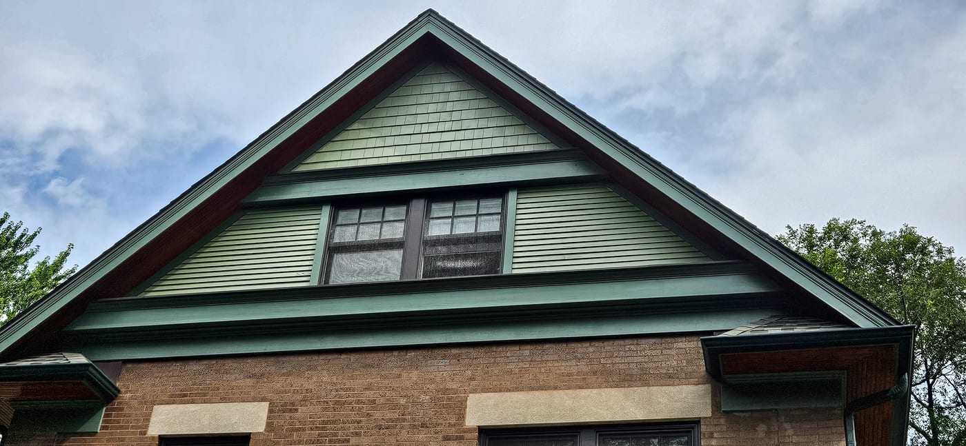 Residential Gable Green Siding Brown Trim - Exterior Painting by Z&Z Painting