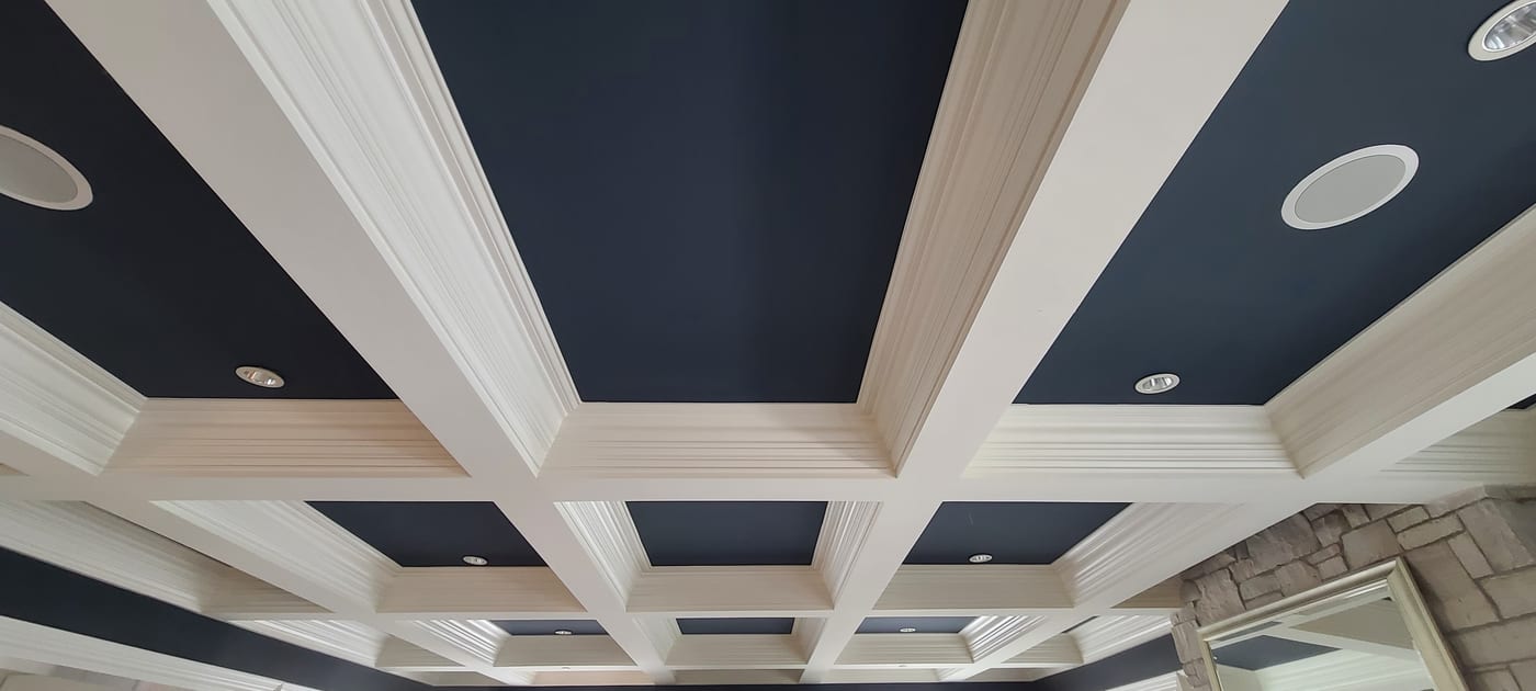 Coffered Ceiling Navy Blue White Beams Close Up - Interior Painting by Z&Z Painting