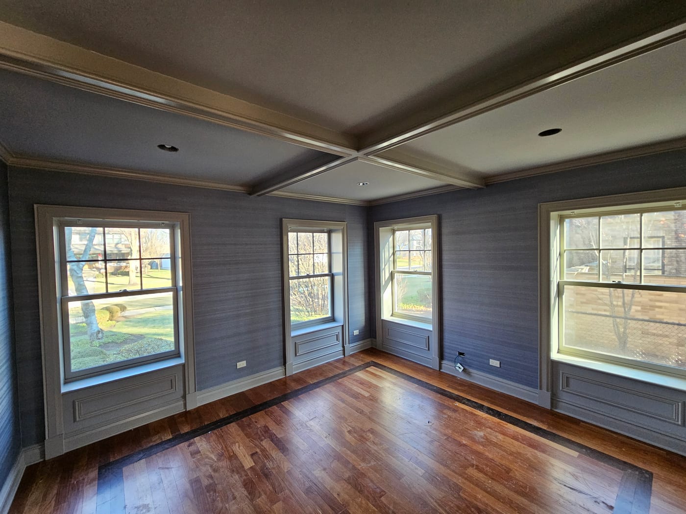 Empty Room Blue Gray Walls Coffered Ceiling - Interior Painting by Z&Z Painting