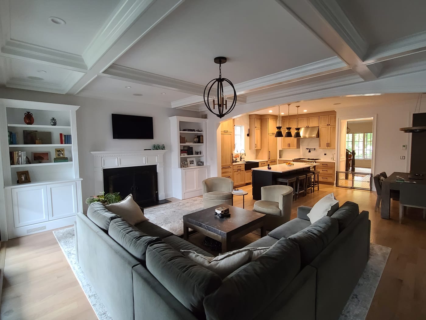 Open Concept Living Room White Coffered Ceiling - Interior Painting by Z&Z Painting