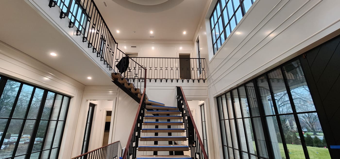 Two Story Foyer White Walls Floating Staircase - Interior Painting by Z&Z Painting