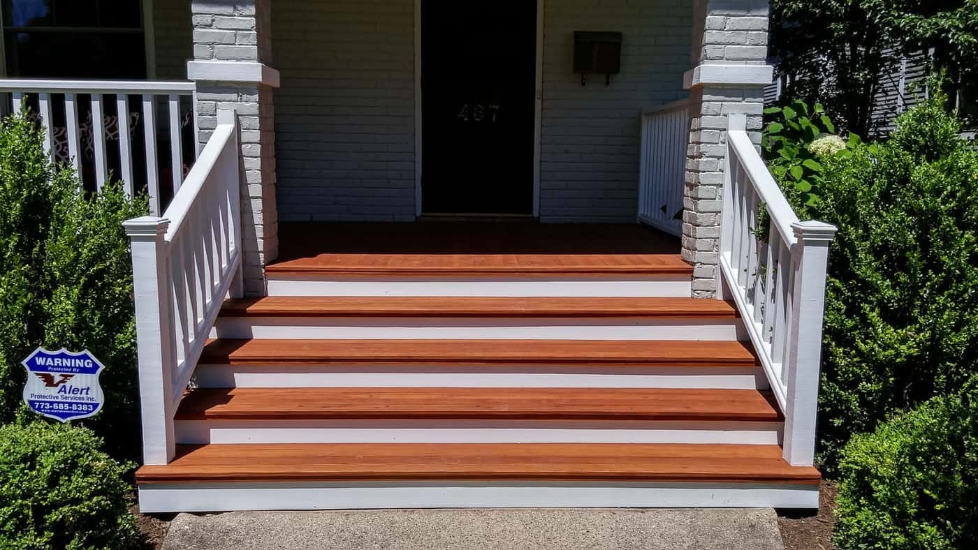 Front Porch Deck White Railings Stained Steps - Deck Staining by Z&Z Painting