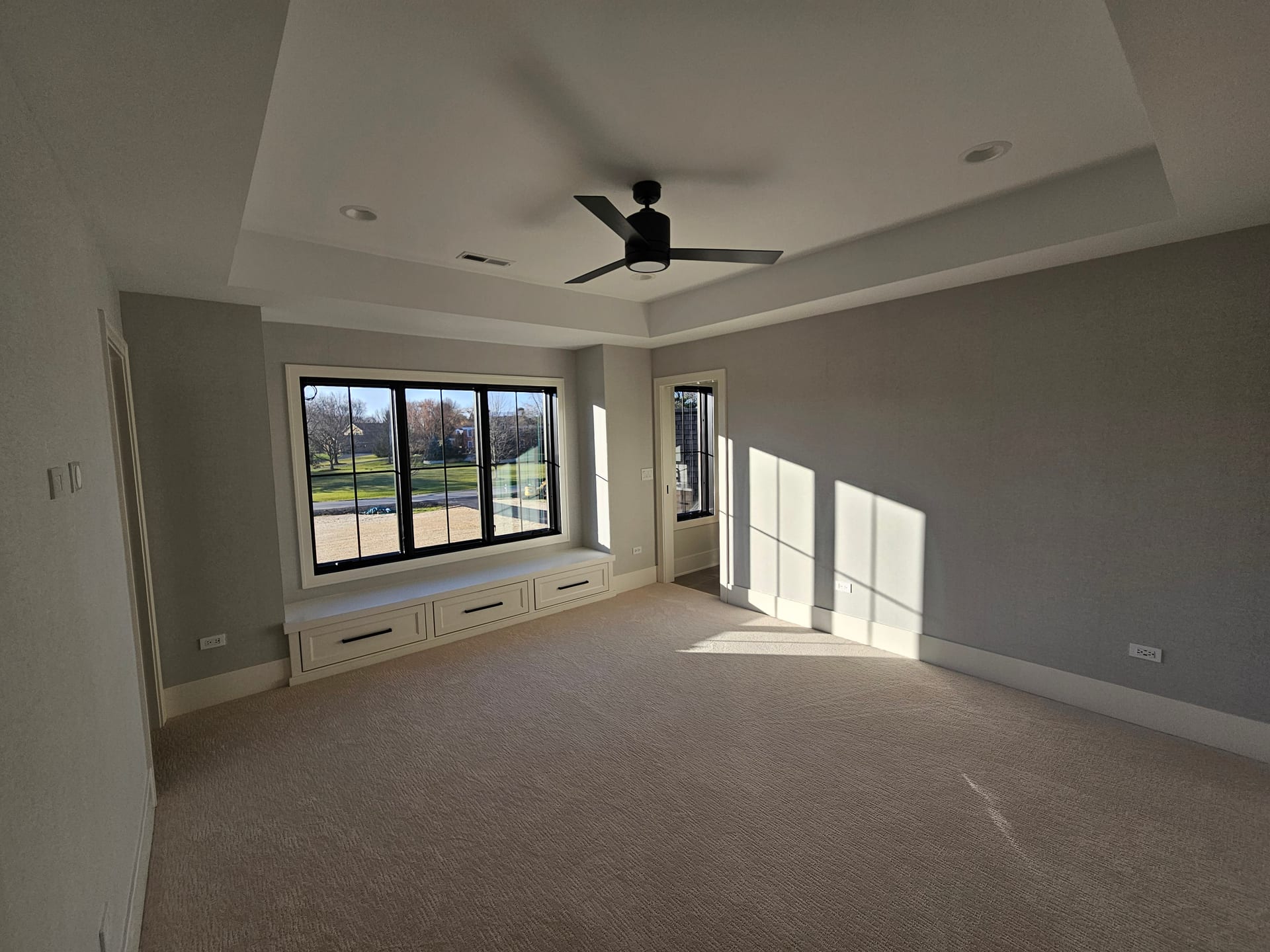 Freshly Painted Bedroom Gray Walls Window Seat - Rental Property Services by Z&Z Painting
